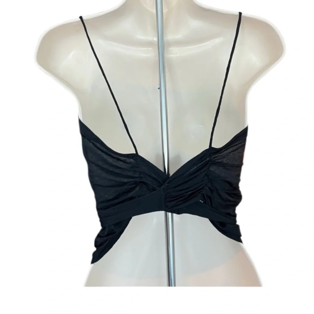 Black Silk Knit Jersey Sheer Camisole Top ties at back - Picture 4 of 10